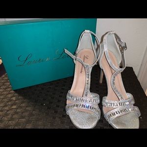 Silver Rhinestoned Heeled Sandal